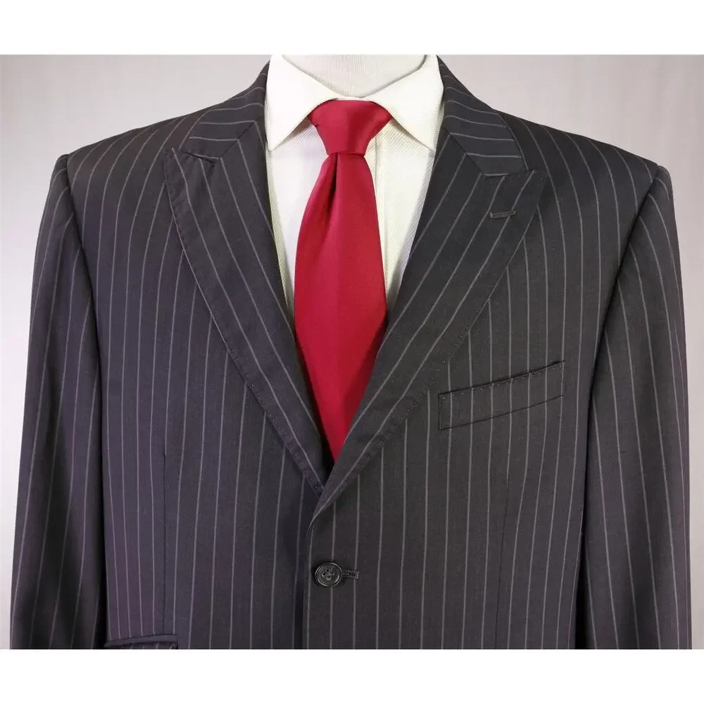 Banana Republic Gray Bold Pinstripe Peak Lapel 2-Btn Wool Suit 44R